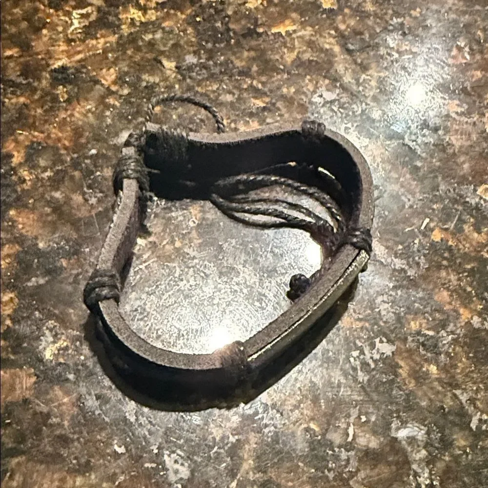 Black Faith Bracelet Leather Adjustable Tie Bracelet Sterling Silver BRAND NEW